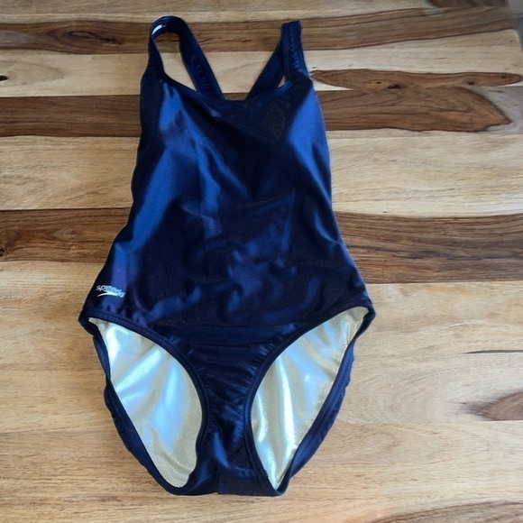 Speedo Black Wide Strap Cross Back One Piece Swimsuit - Picture 2 of 6